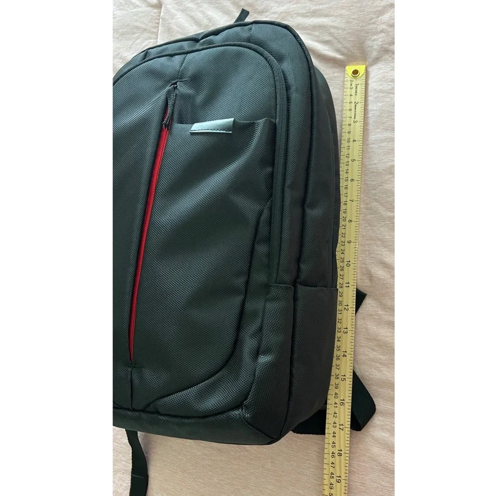 Black Ballistic Nylon Laptop Backpack‎ Red Accent Zip Padded Commuter Bag 18in
